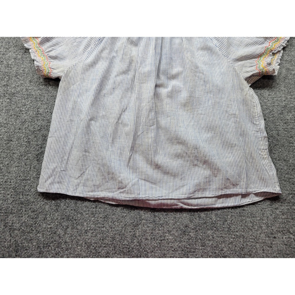 Madewell Embroidered Stripe Peasant Top Blue White Short Sleeve G4356 Medium - Picture 15 of 15